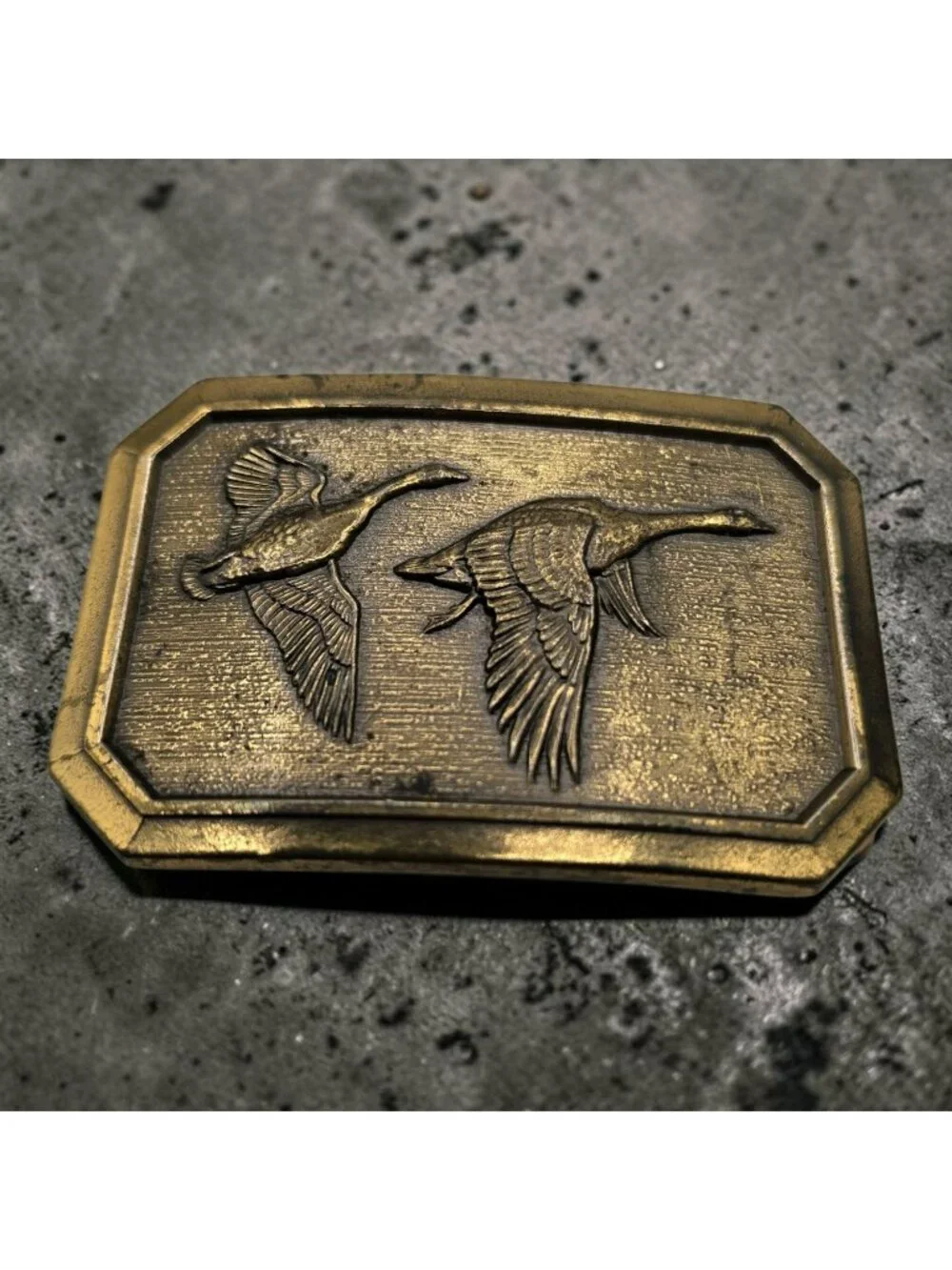 Vintage 1976 Solid Brass Belt Buckle Geese Design By Bergamot Brass Works USA